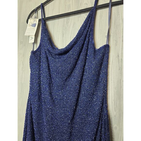 Scala Vintage 90s Beaded Silk Slip Dress Navy Blue NWT Size L Evening Glam - Picture 2 of 10